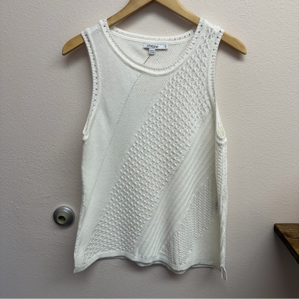 Chico's White Textured Knit Sleeveless Top Size 2 Large